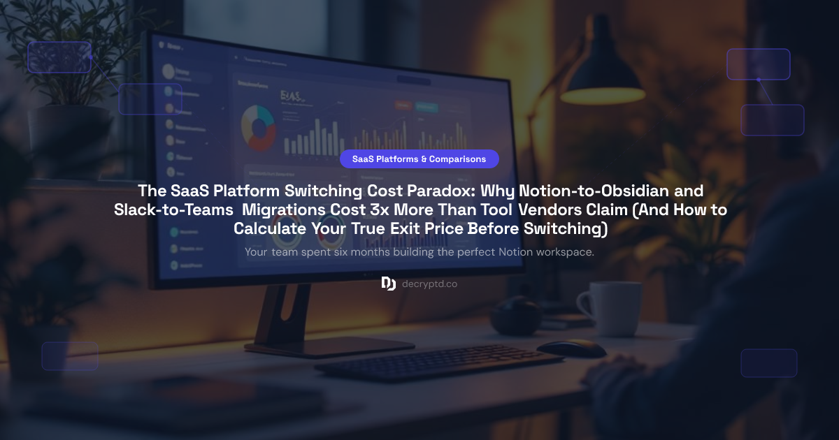 SaaS platform switching cost calculator abstract tech illustration showing migration complexity and hidden expenses