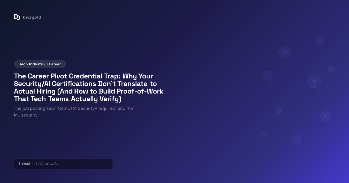 Abstract minimalist tech illustration representing AI security career pivot, certifications, and hiring requirements for career switchers