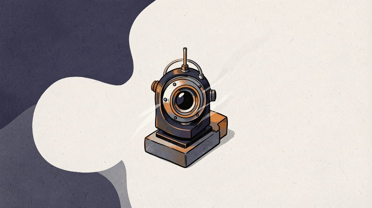Precision instrument with calibration marks gradually shifting position as abstract environmental forces surround it.