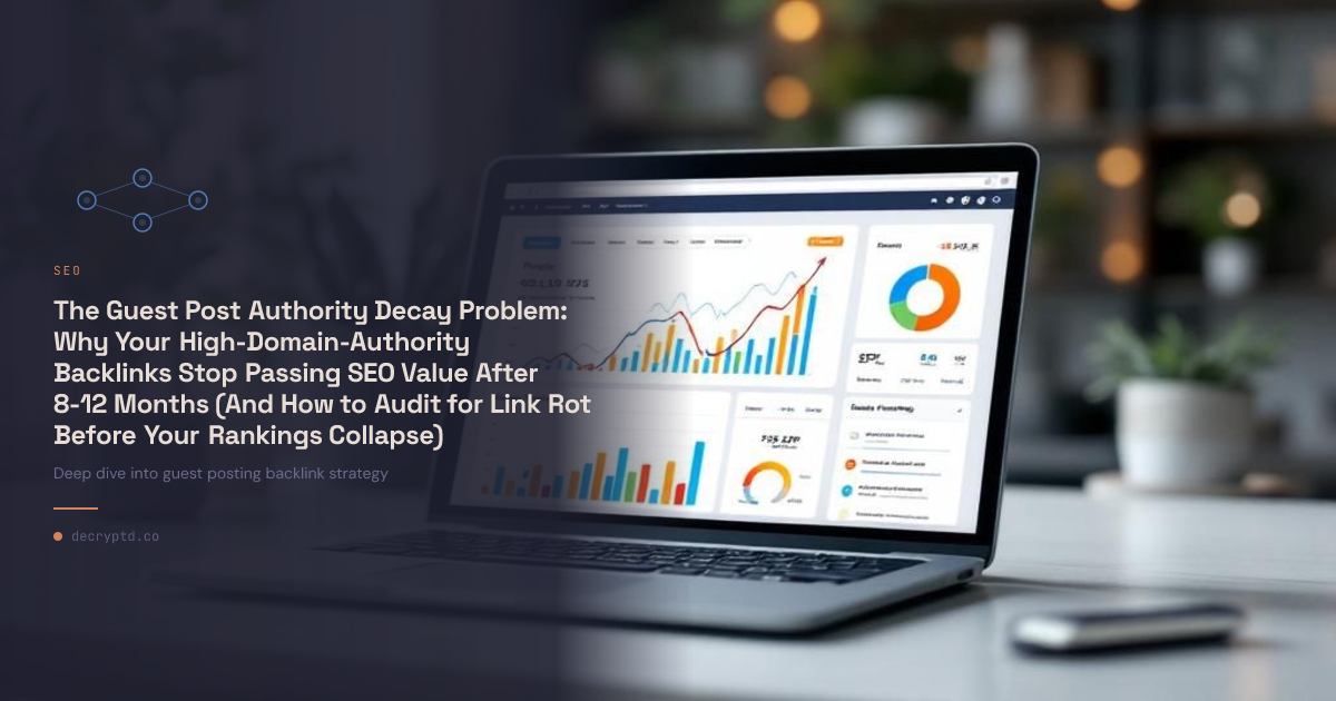 Abstract minimalist tech illustration representing guest posting backlink strategy and domain authority decay over time
