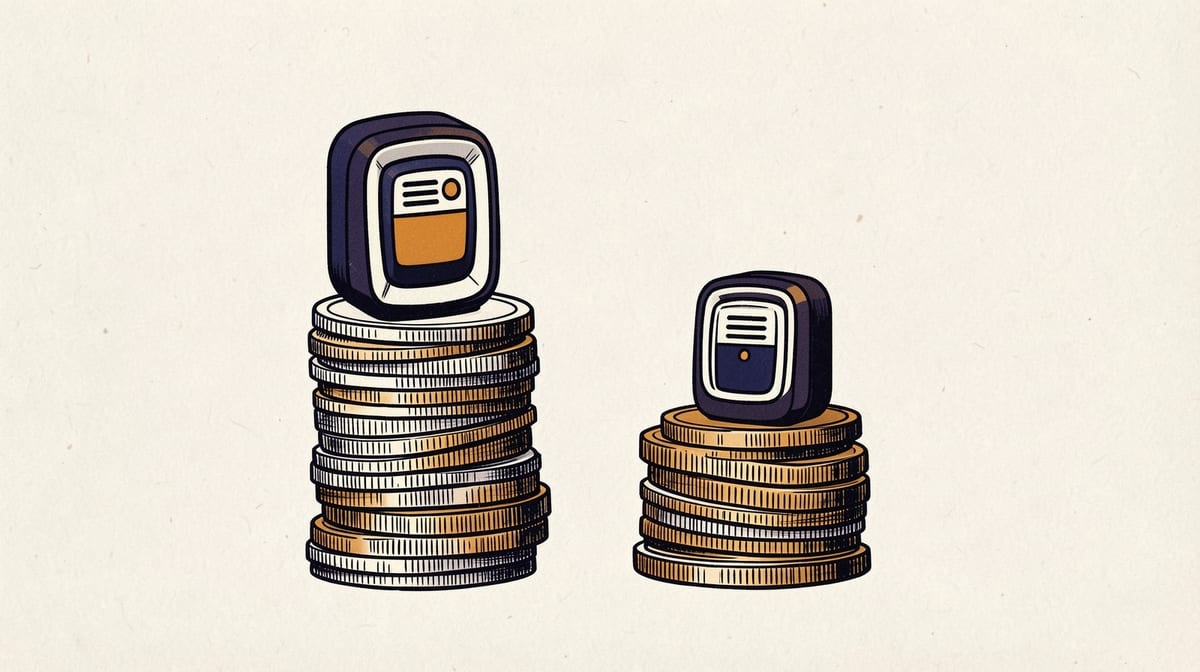 Two identical security scanning tools positioned side by side, one balanced on a tall stack of coins, the other on a much shorter stack of coins.