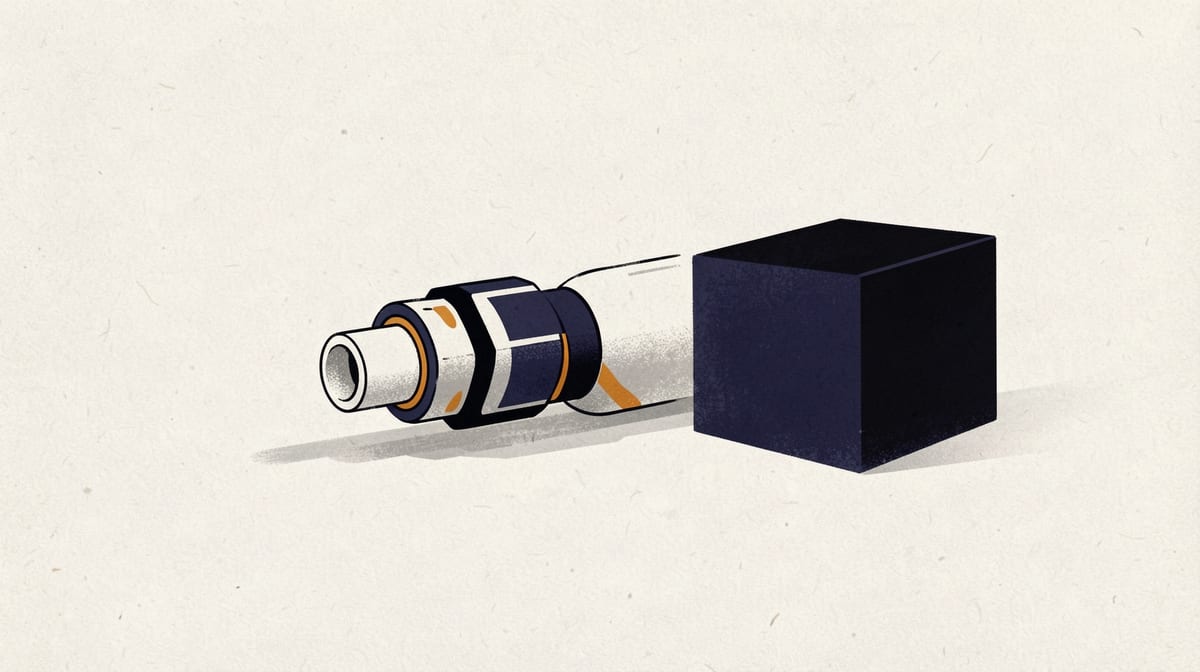 A sleek modular connector piece races past a bulky solid brick on a flat surface.
