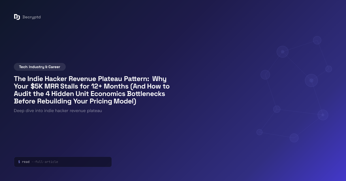 Indie hacker revenue plateau concept with abstract minimalist tech illustration showing stalled growth and business metrics analysis