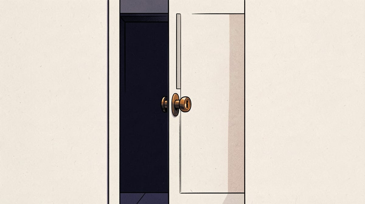 Locked door with aligned deadbolt and wide gap in doorframe allowing hand passage through.