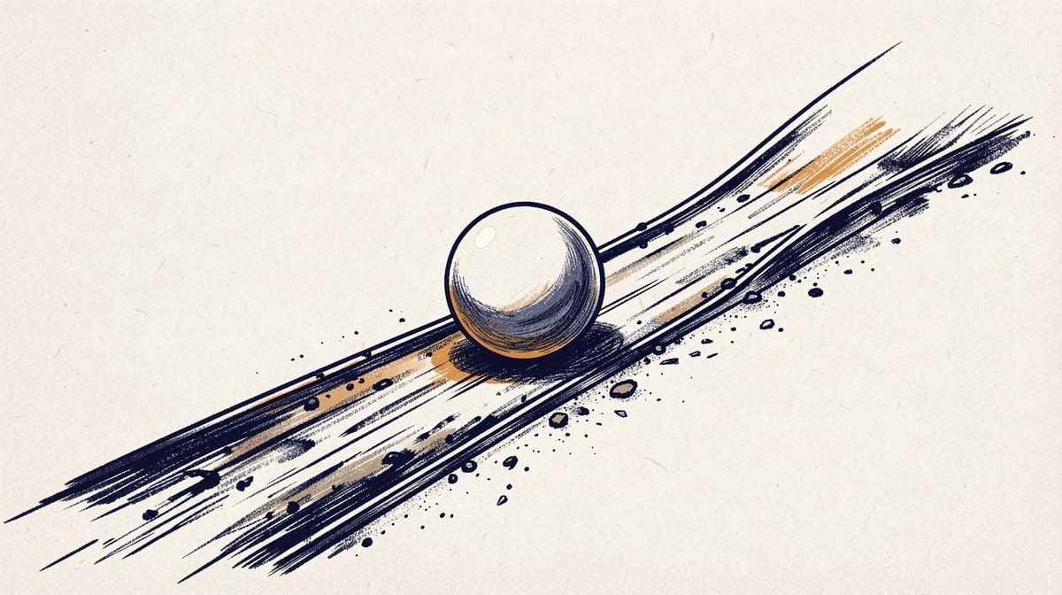 Marble rolling down a track that gradually becomes rougher and more resistant until it stops.