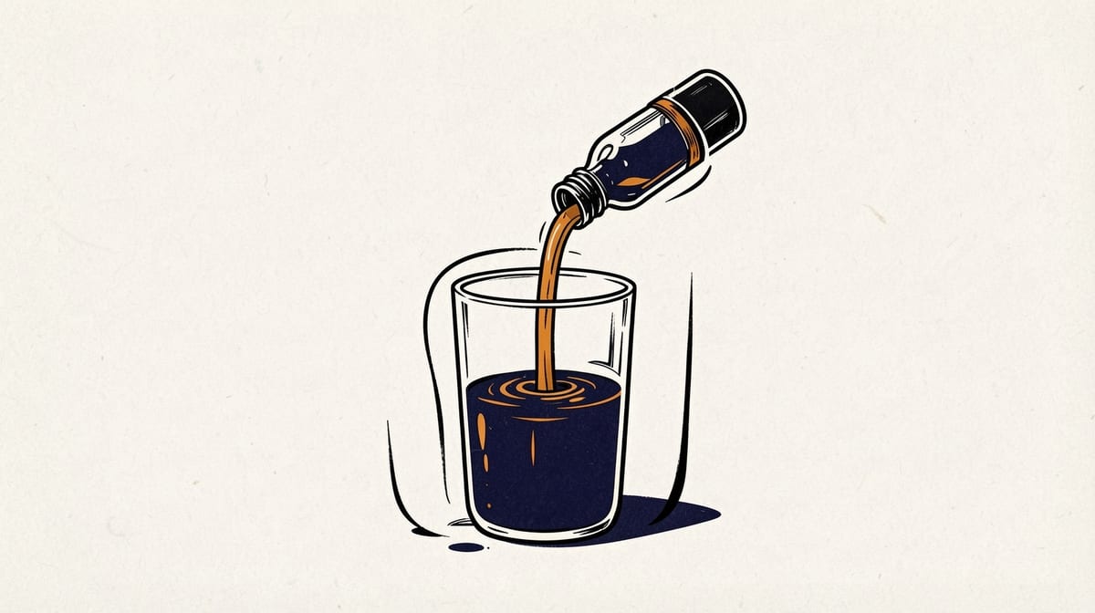 Small bottle pouring liquid into progressively larger containers that drain faster, bottle empties before filling final vessel.
