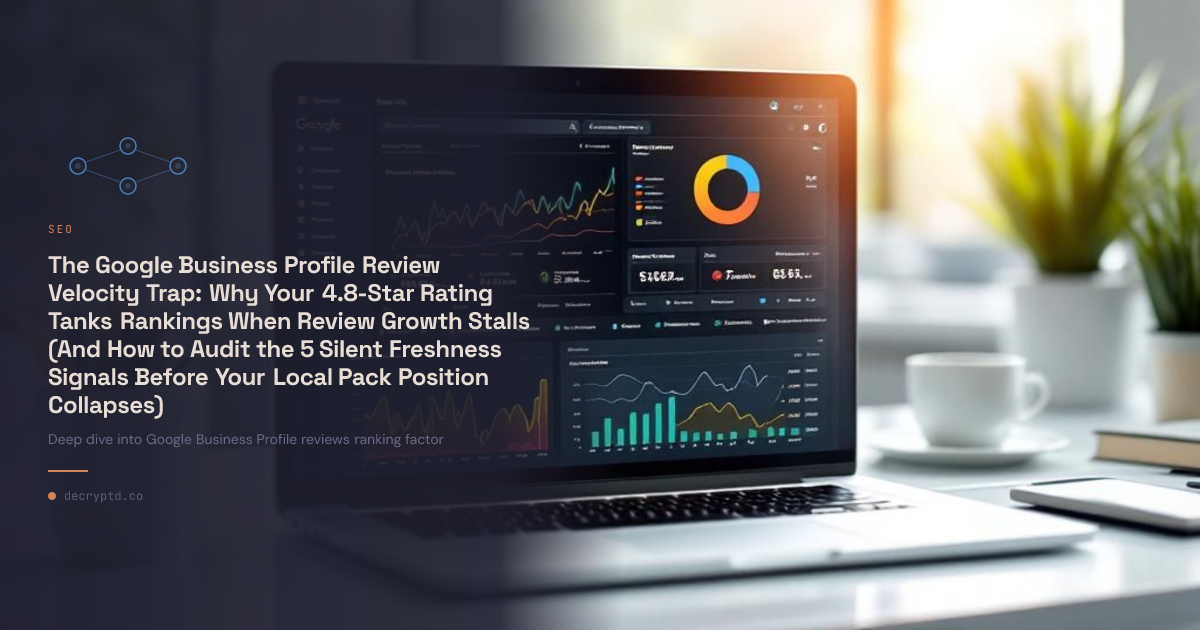 Google Business Profile reviews ranking factor abstract tech illustration showing review velocity metrics and local search performance data visualization