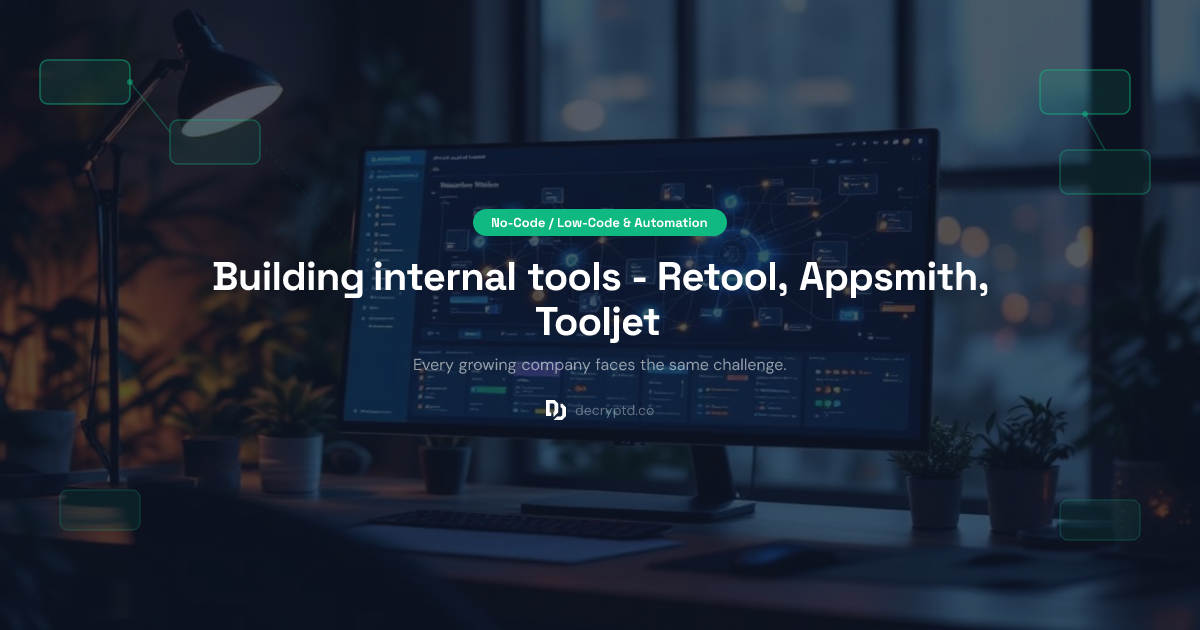 Abstract minimalist tech illustration representing internal tools platforms like Retool, Appsmith, and Tooljet for developers