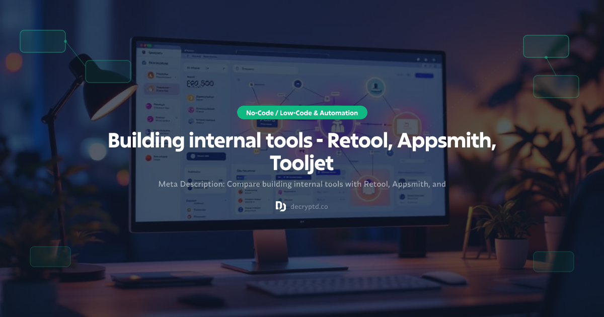 Abstract minimalist tech illustration representing internal tools platforms like Retool, Appsmith, and Tooljet for developers